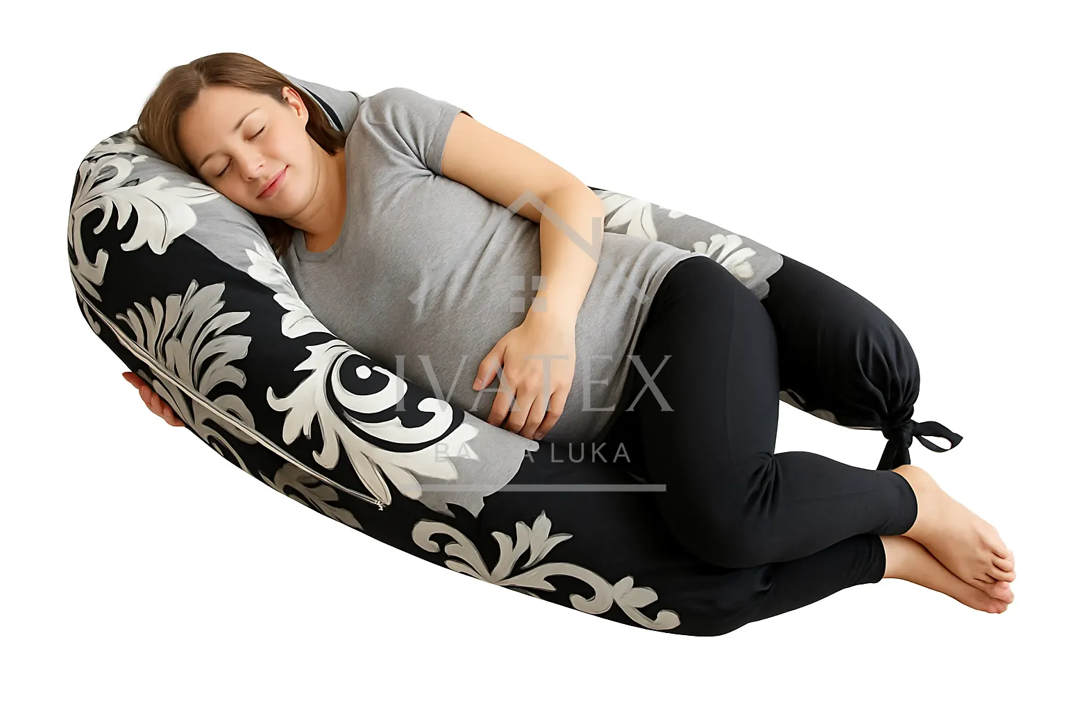 Jastuk za trudnice crno-sivi sa detaljima
