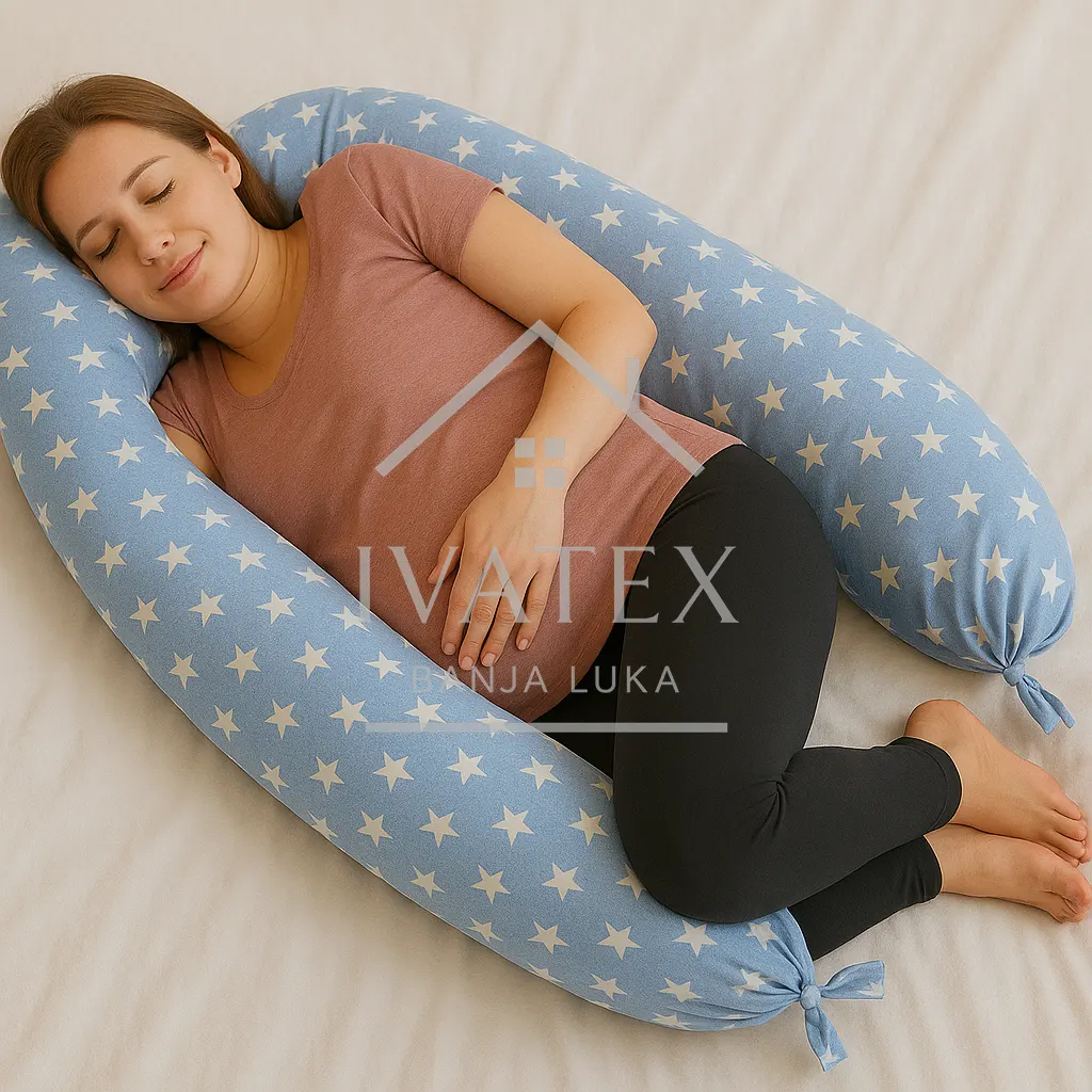 Jastuk za trudnice plavi sa bijelim zvjezdicama