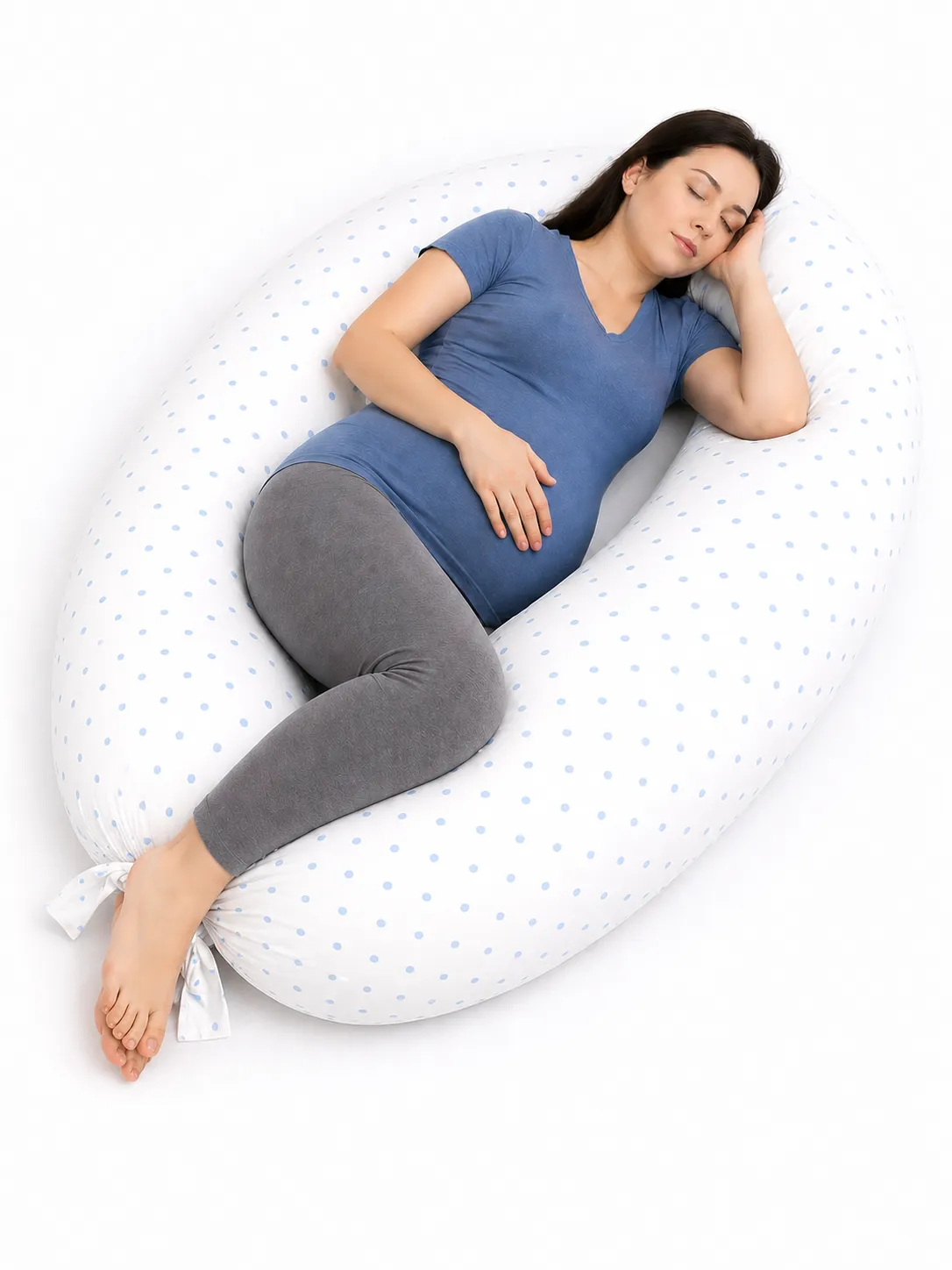 trudnicki jastuk premium - bijeli sa plavim tufnicama