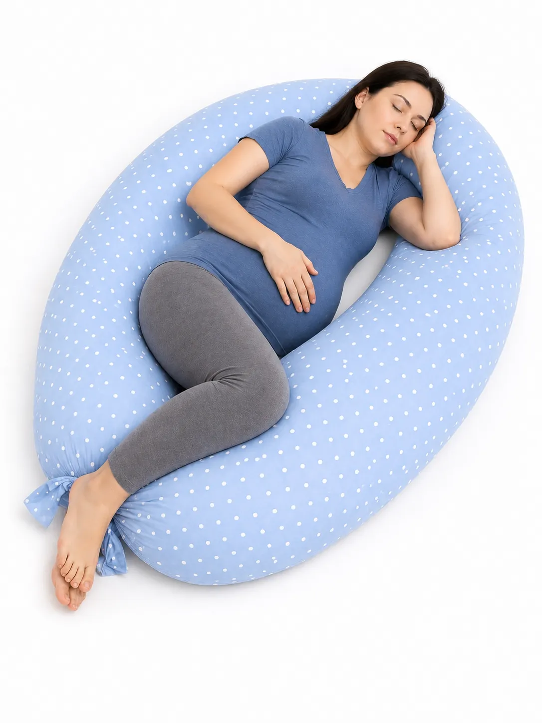 trudnicki jastuk premium - plavi sa bijelim tufnicama